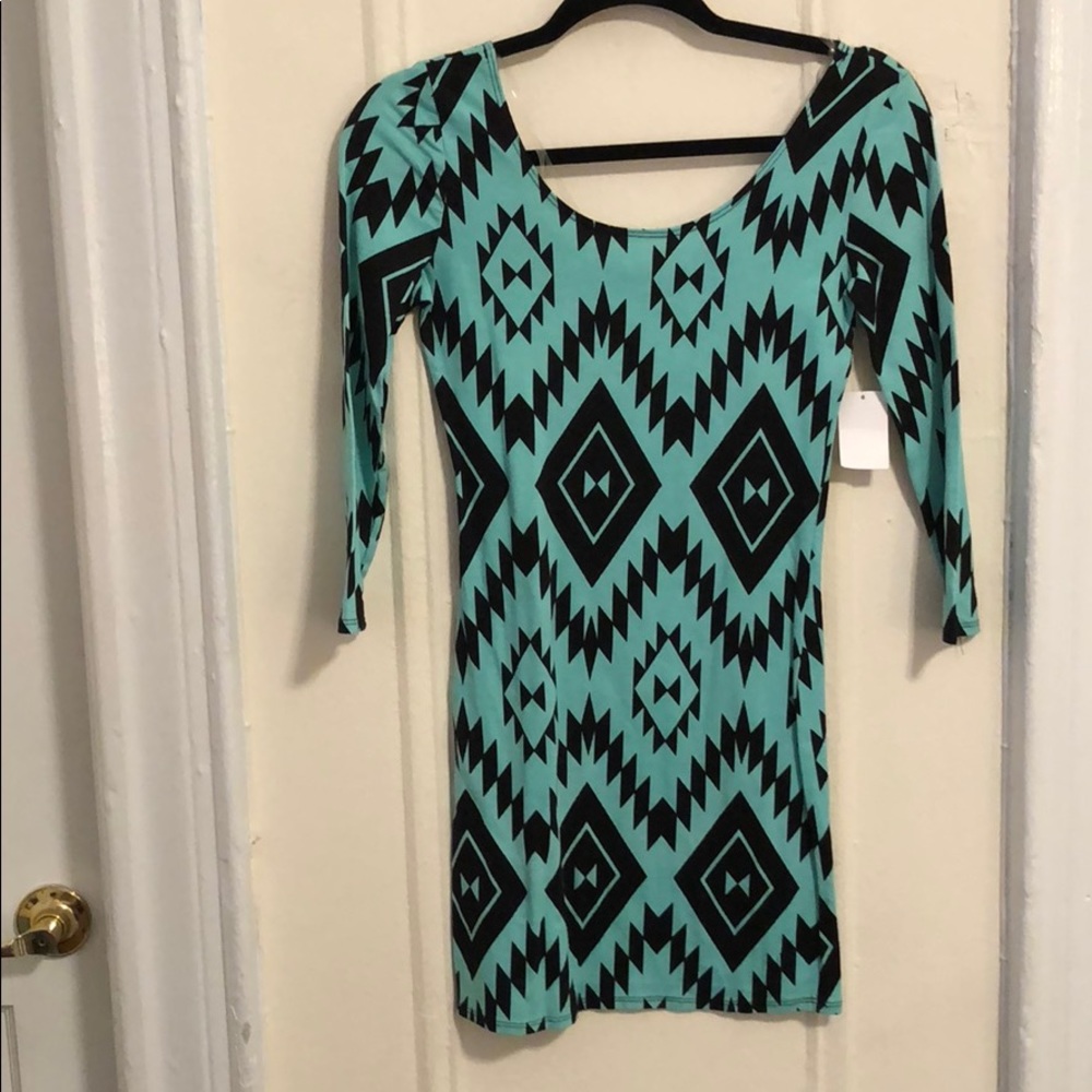 Mint green and black Aztec dress